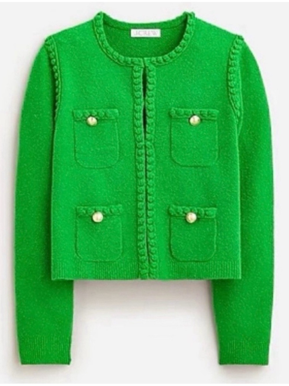 J Crew Sweater Women Odette Lady Jacket Boucle Preppy in Kelly Green Size XS
